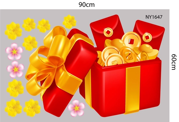 Combo Decal Trang Trí Tết Bính Ngọ thần tài gõ cửa đón xuân như ý