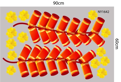 Combo Decal Trang Trí Tết Ất Tỵ thần tài gõ cửa đón xuân như ý