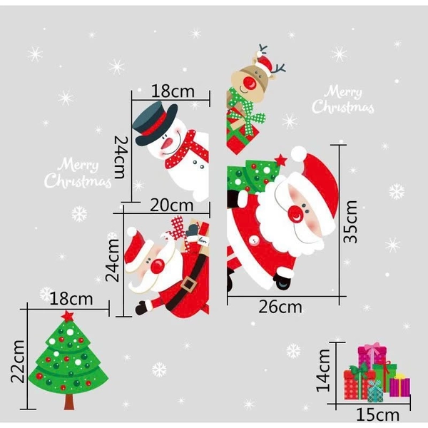 Decal tĩnh điện 2 mặt trang trí noel ông già noel cùng tuần lộc và bạn người tuyết