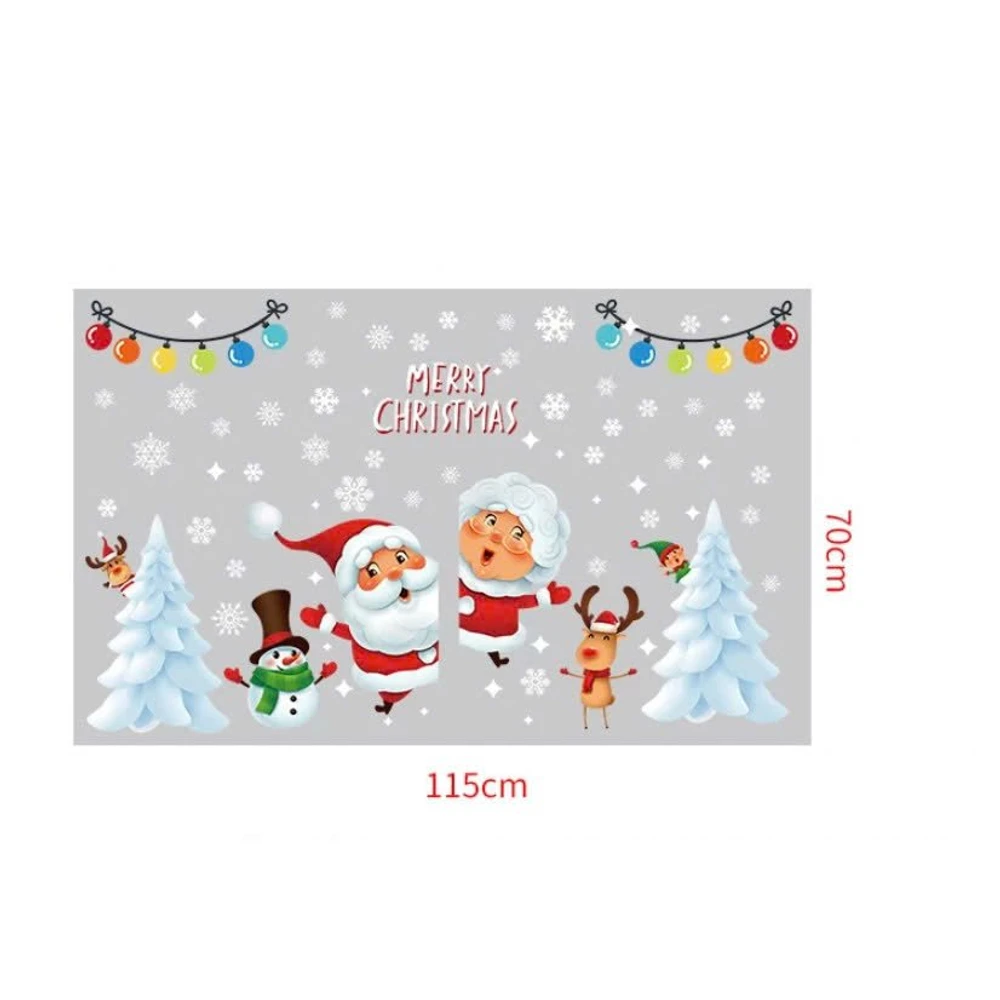 Decal tĩnh điện 2 mặt trang trí noel ông già noel và cây thông trắng