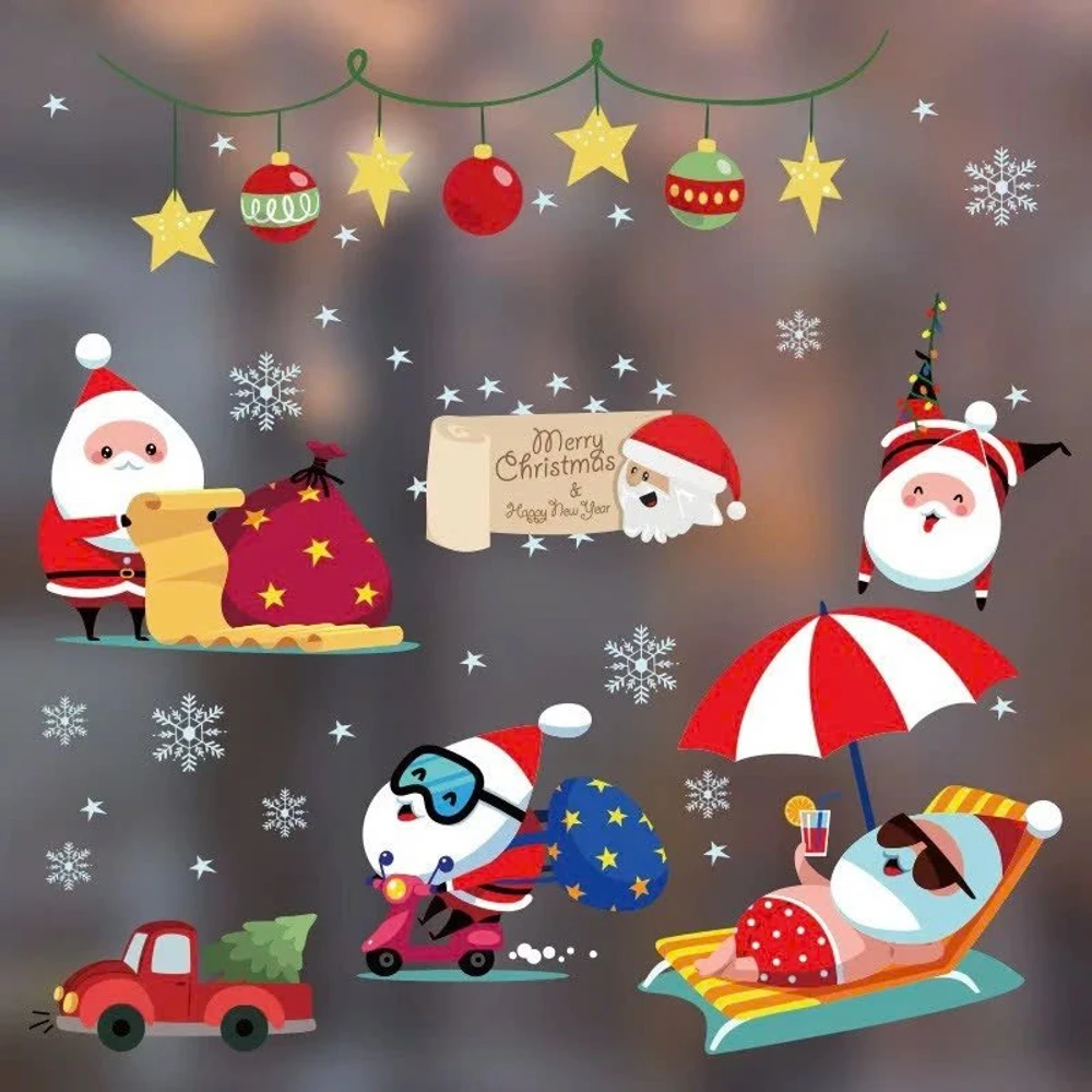Decal tĩnh điện 2 mặt trang trí noel kì nghỉ của ông già Noel