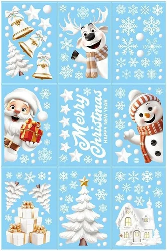 Combo 10 Tấm Decal Tĩnh Điện 2 Mặt Trang Trí Ông Già Noel Và Thành Phố Tuyết Trắng