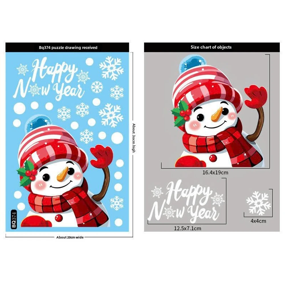 Combo 4 Tấm Decal Tĩnh Điện 2 Mặt Trang Trí Noel Người Tuyết Và Tuần Lộc Vui Vẻ