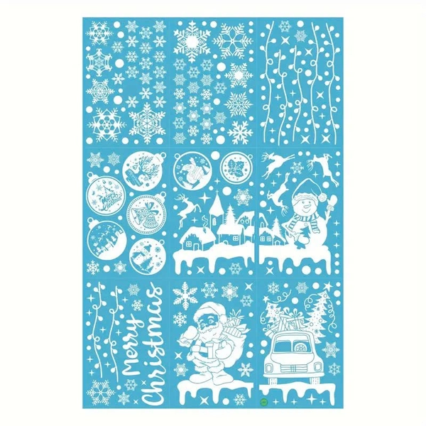 Combo 9 Tấm Decal Màu Trắng 2 Mặt Trang Trí Ông Già Noel Và Và Người Tuyết Phát Quà