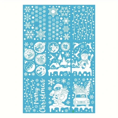 Combo 9 Tấm Decal Màu Trắng 2 Mặt Trang Trí Ông Già Noel Và Và Người Tuyết Phát Quà