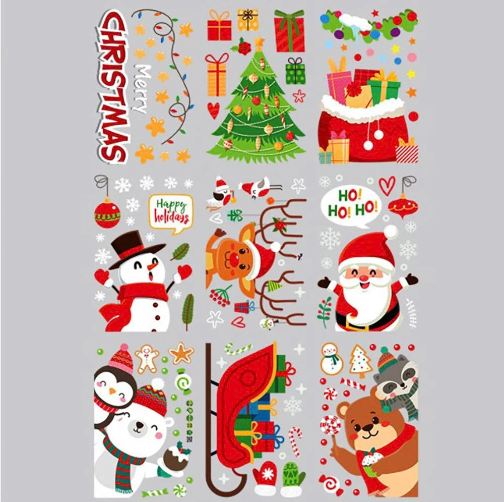 Combo 9 Tấm Decal Tĩnh Điện 2 Mặt Trang Trí Noel Gấu Nâu Và Người Tuyết Vui Đón Giáng Sinh