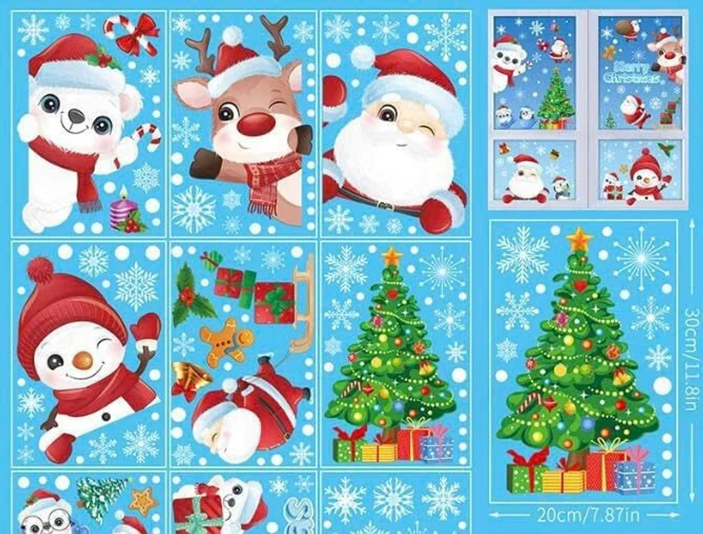 Combo 9 Tấm Decal Tĩnh Điện 2 Mặt Trang Trí Noel Gấu Trắng Và Những Người Bạn Xinh Xắn