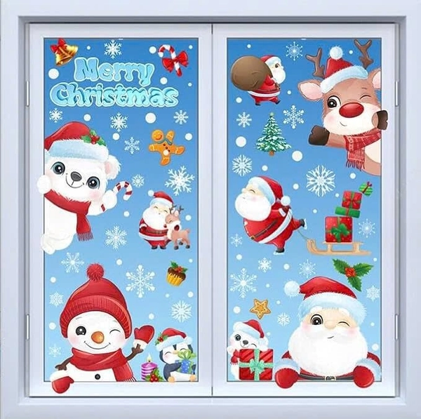 Combo 9 Tấm Decal Tĩnh Điện 2 Mặt Trang Trí Noel Gấu Trắng Và Những Người Bạn Xinh Xắn