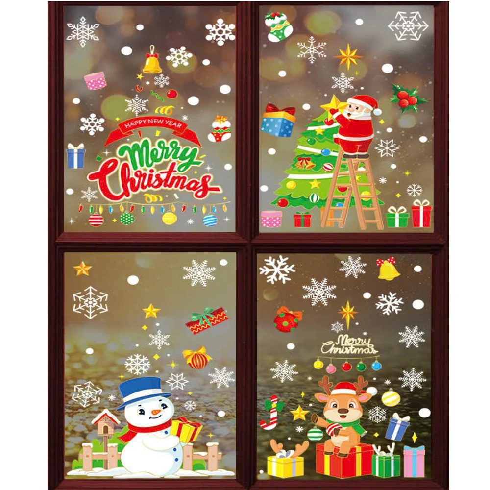 Combo 9 Tấm Decal Tĩnh Điện 2 Mặt Trang Trí Ông Già Noel Và Người Tuyết Trang Trí Cây Thông