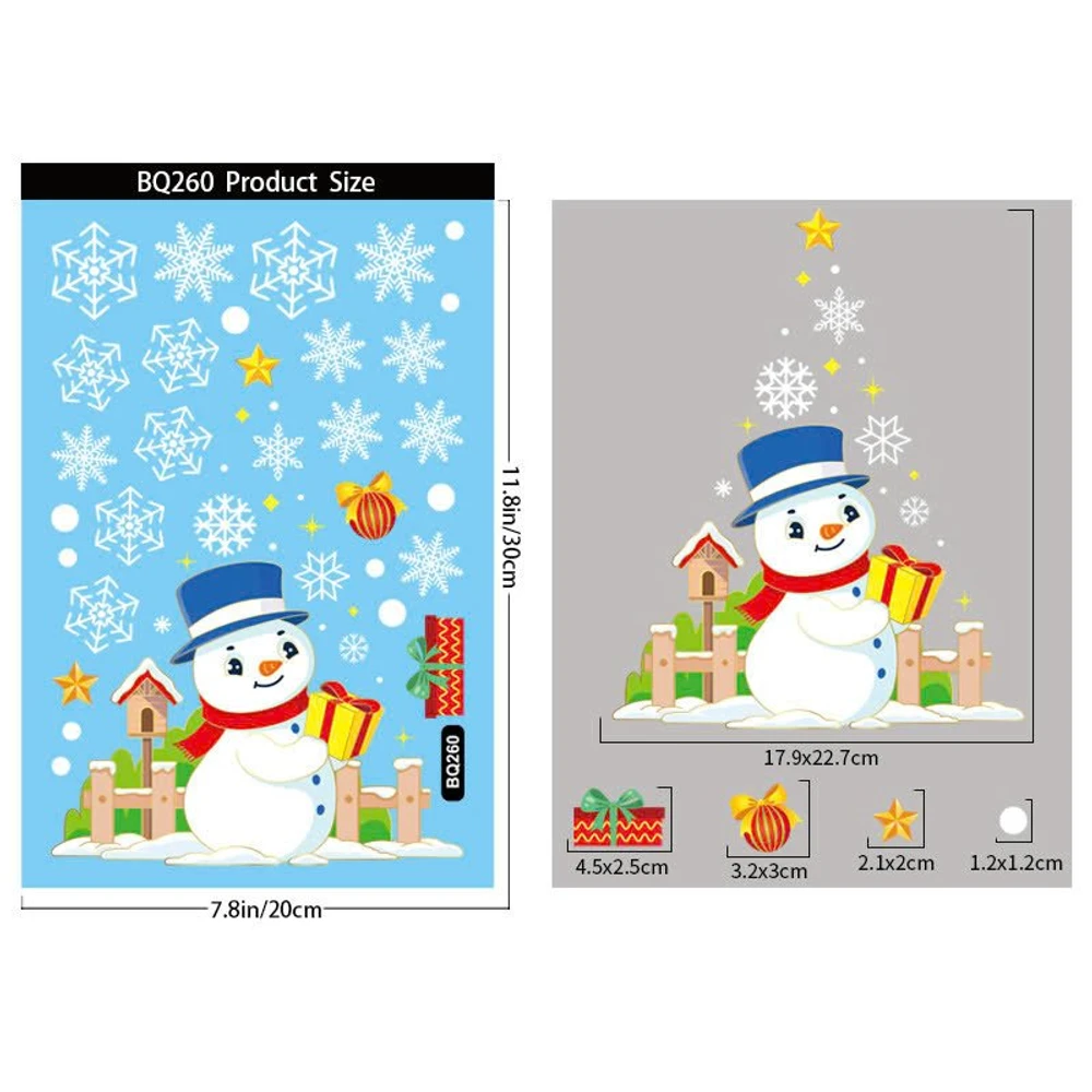 Combo 9 Tấm Decal Tĩnh Điện 2 Mặt Trang Trí Ông Già Noel Và Người Tuyết Trang Trí Cây Thông