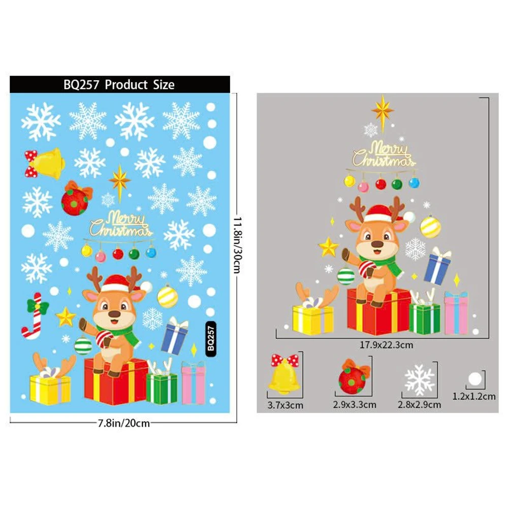 Combo 9 Tấm Decal Tĩnh Điện 2 Mặt Trang Trí Ông Già Noel Và Người Tuyết Trang Trí Cây Thông