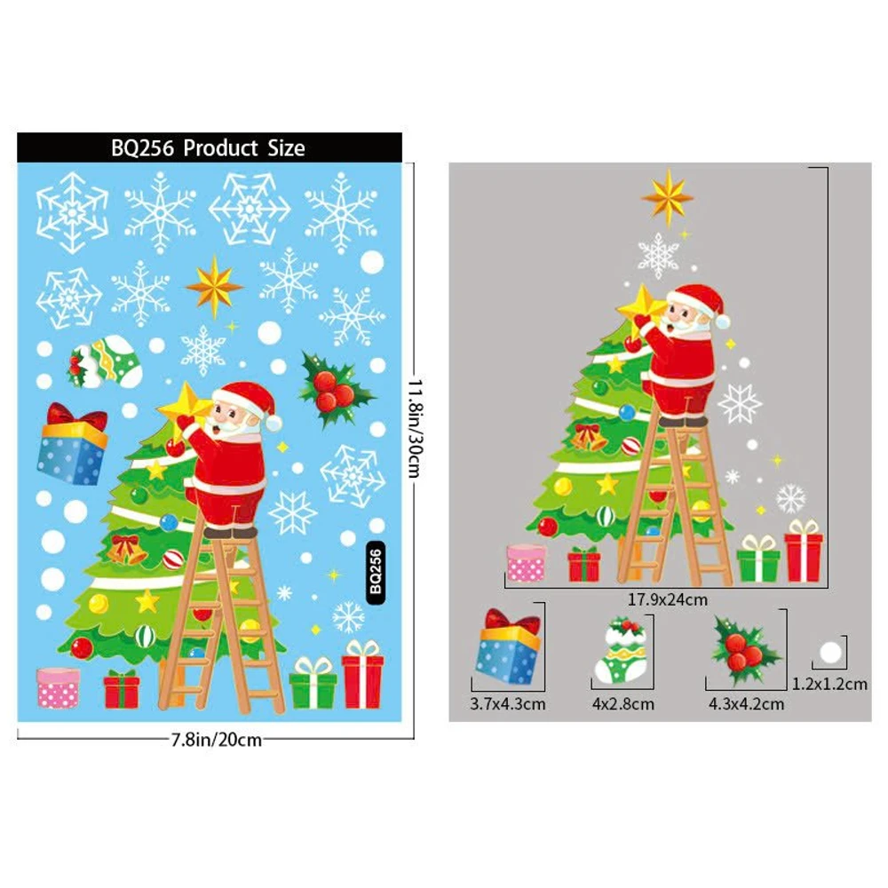 Combo 9 Tấm Decal Tĩnh Điện 2 Mặt Trang Trí Ông Già Noel Và Người Tuyết Trang Trí Cây Thông