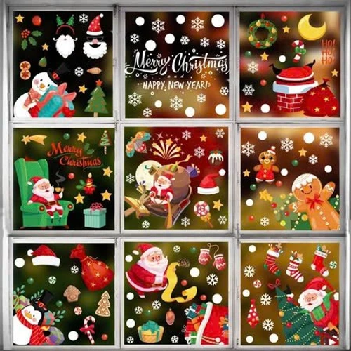 Combo 9 Tấm Decal Tĩnh Điện 2 Mặt Trang Trí Ông Già Noel Và Những Món Quà Đáng Yêu