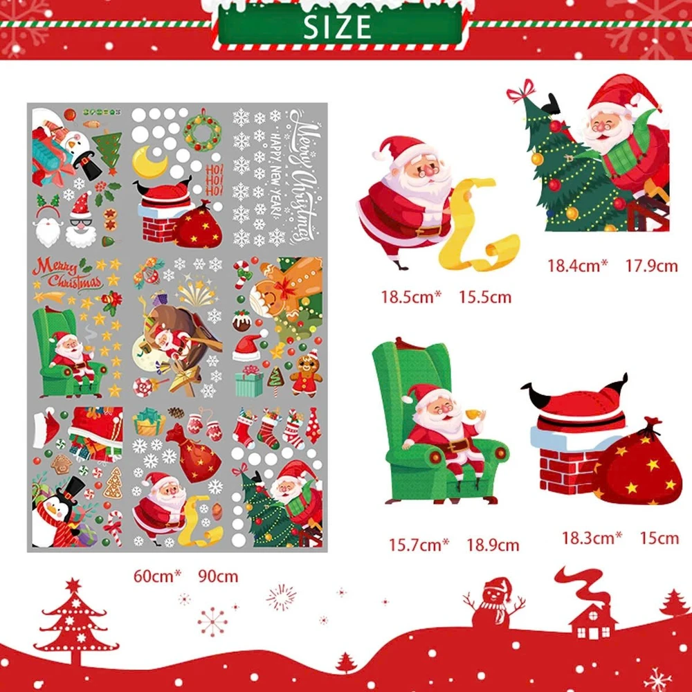 Combo 9 Tấm Decal Tĩnh Điện 2 Mặt Trang Trí Ông Già Noel Và Những Món Quà Đáng Yêu