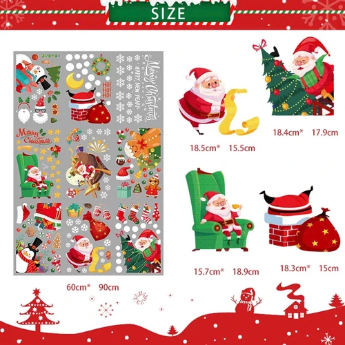 Combo 9 Tấm Decal Tĩnh Điện 2 Mặt Trang Trí Ông Già Noel Và Những Món Quà Đáng Yêu