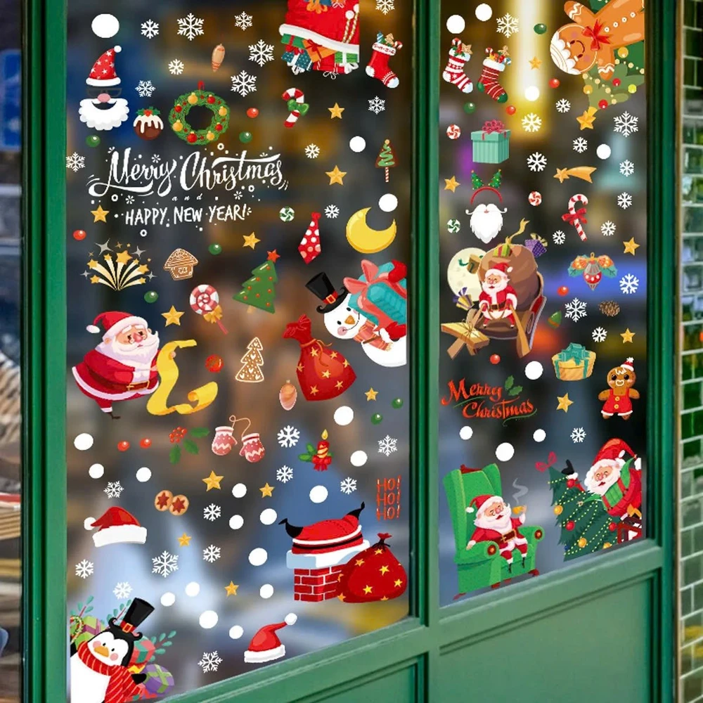 Combo 9 Tấm Decal Tĩnh Điện 2 Mặt Trang Trí Ông Già Noel Và Những Món Quà Đáng Yêu