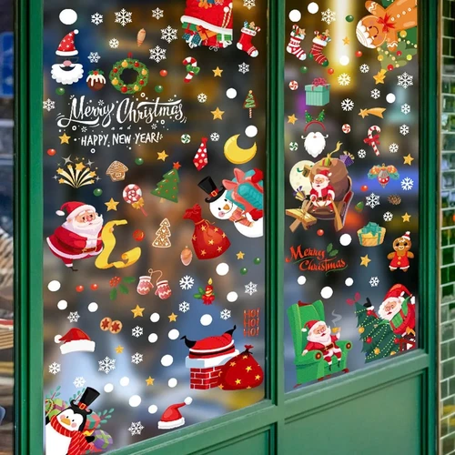 Combo 9 Tấm Decal Tĩnh Điện 2 Mặt Trang Trí Ông Già Noel Và Những Món Quà Đáng Yêu