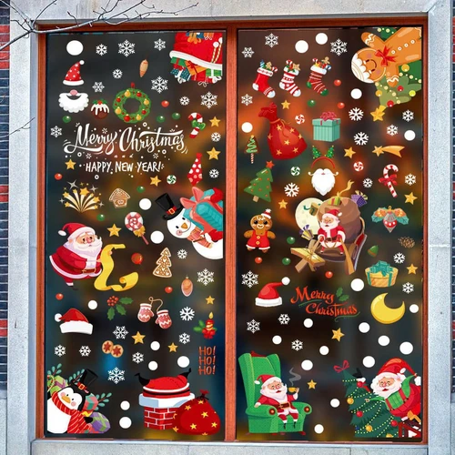 Combo 9 Tấm Decal Tĩnh Điện 2 Mặt Trang Trí Ông Già Noel Và Những Món Quà Đáng Yêu