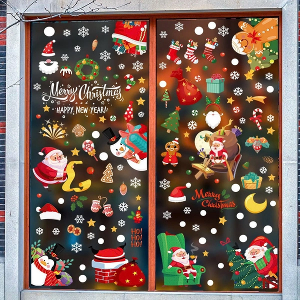 Combo 9 Tấm Decal Tĩnh Điện 2 Mặt Trang Trí Ông Già Noel Và Những Món Quà Đáng Yêu