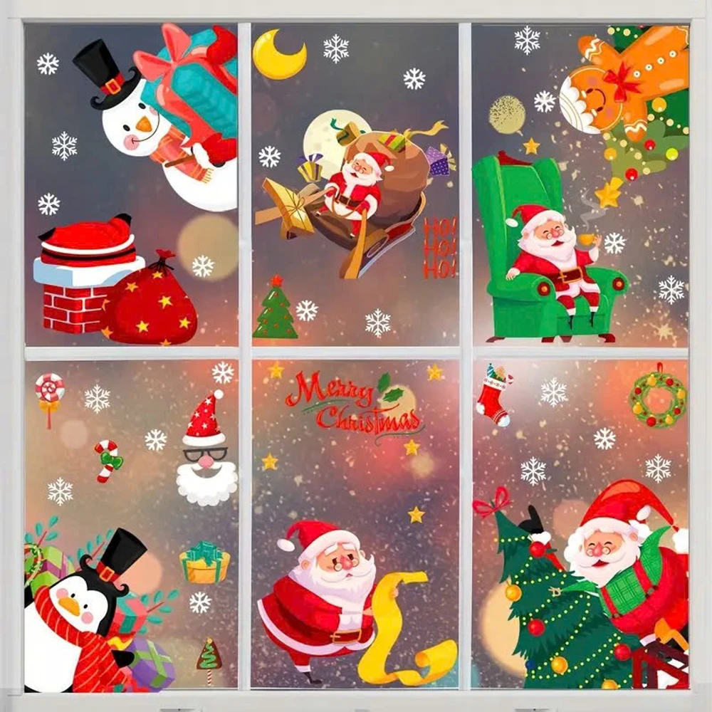 Combo 9 Tấm Decal Tĩnh Điện 2 Mặt Trang Trí Ông Già Noel Và Những Món Quà Đáng Yêu