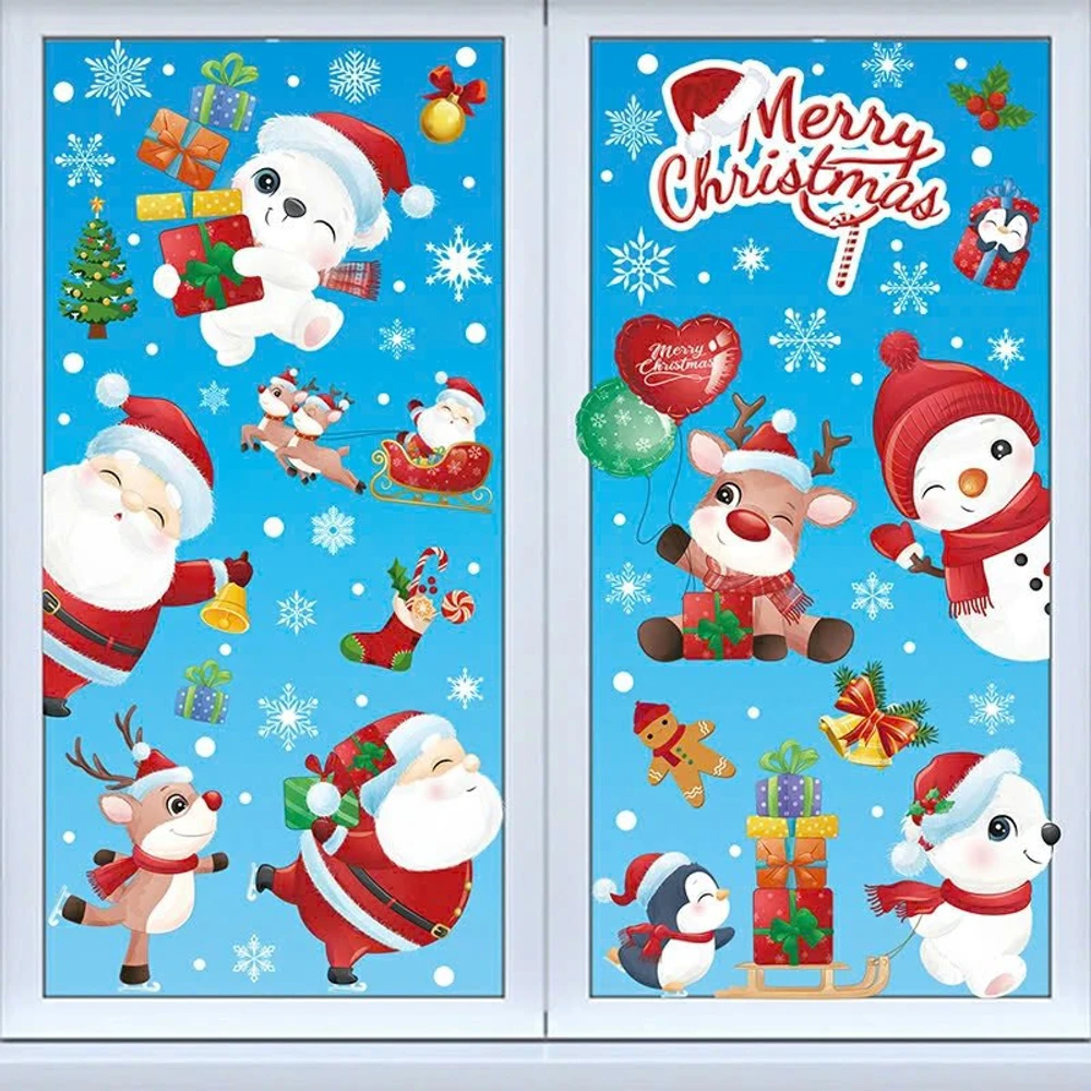 Combo 9 Tấm Decal Tĩnh Điện 2 Mặt Trang Trí Ông Già Noel Và Những Người Bạn Tinh Nghịch