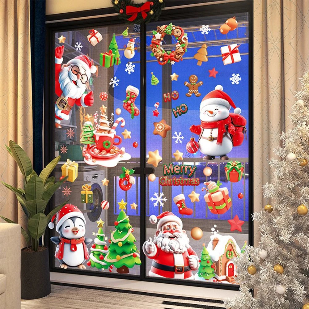 Combo 9 Tấm Decal Tĩnh Điện 2 Mặt Trang Trí Ông Già Noel Và Những Người Bạn Vui Vẻ
