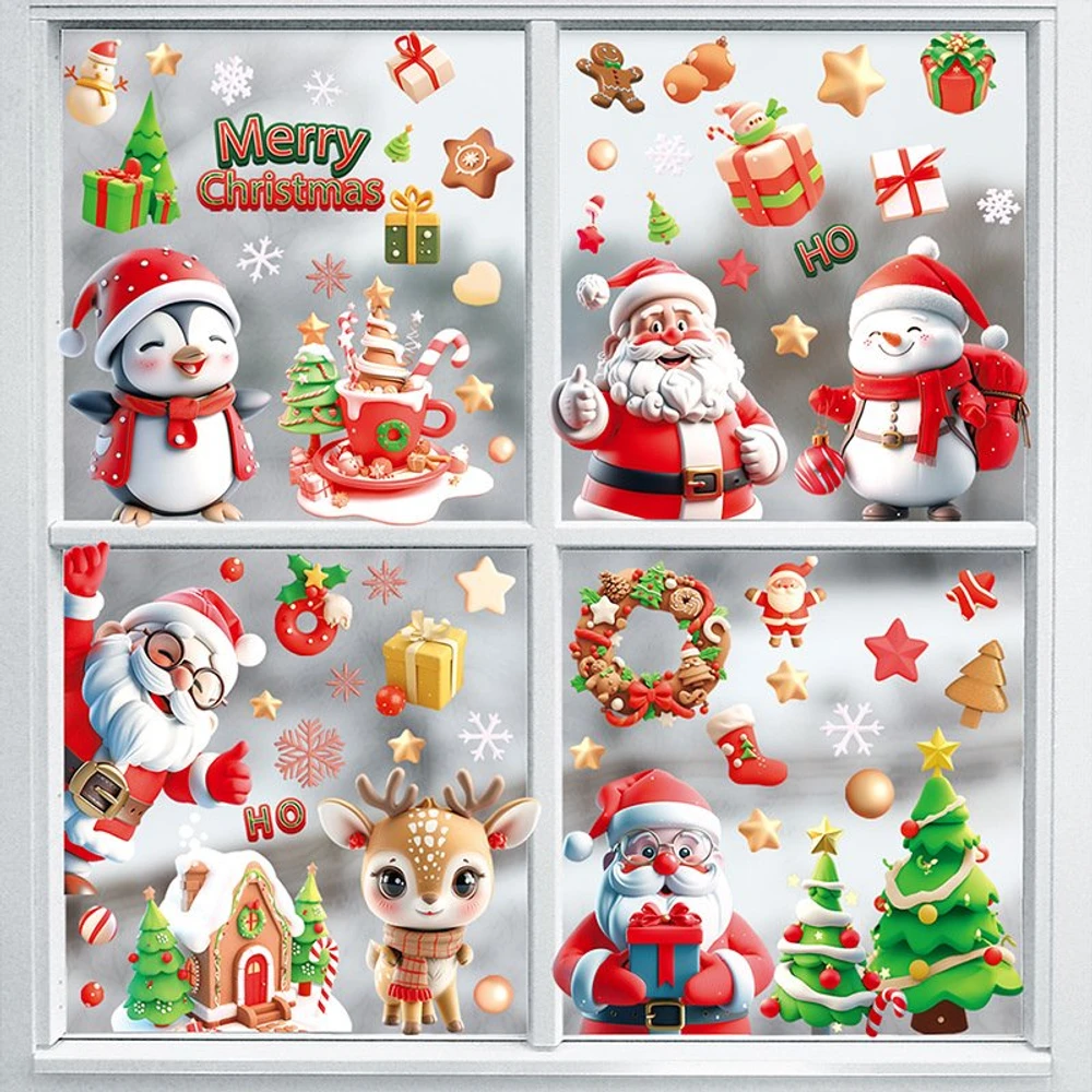 Combo 9 Tấm Decal Tĩnh Điện 2 Mặt Trang Trí Ông Già Noel Và Những Người Bạn Vui Vẻ