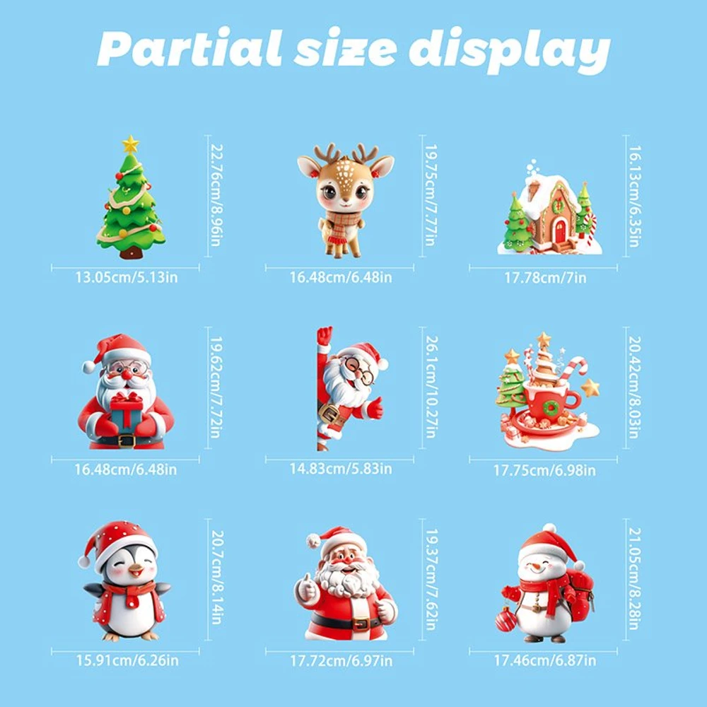 Combo 9 Tấm Decal Tĩnh Điện 2 Mặt Trang Trí Ông Già Noel Và Những Người Bạn Vui Vẻ