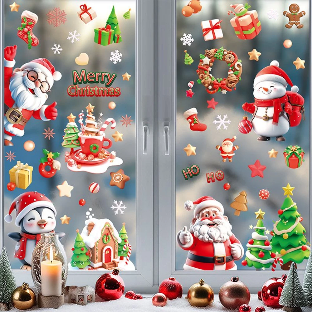 Combo 9 Tấm Decal Tĩnh Điện 2 Mặt Trang Trí Ông Già Noel Và Những Người Bạn Vui Vẻ