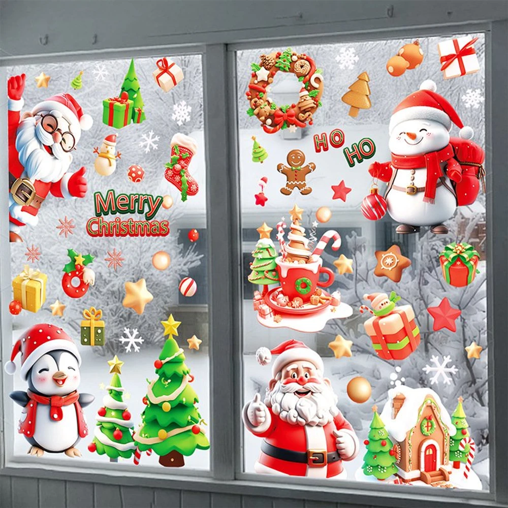 Combo 9 Tấm Decal Tĩnh Điện 2 Mặt Trang Trí Ông Già Noel Và Những Người Bạn Vui Vẻ