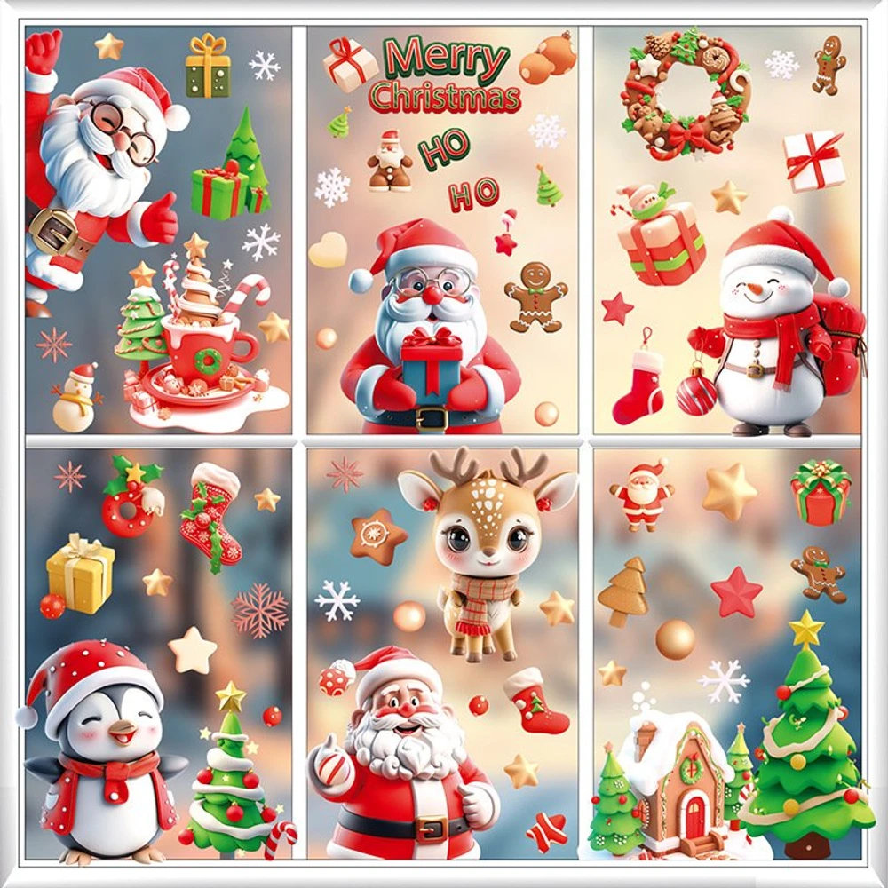 Combo 9 Tấm Decal Tĩnh Điện 2 Mặt Trang Trí Ông Già Noel Và Những Người Bạn Vui Vẻ