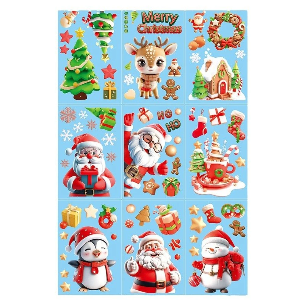 Combo 9 Tấm Decal Tĩnh Điện 2 Mặt Trang Trí Ông Già Noel Và Những Người Bạn Vui Vẻ