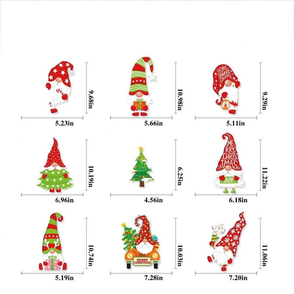 Combo 9 Tấm Decal Tĩnh Điện 2 Mặt Trang Trí Ông Già Noel Với Những Chiếc Nón Ngộ Nghĩnh