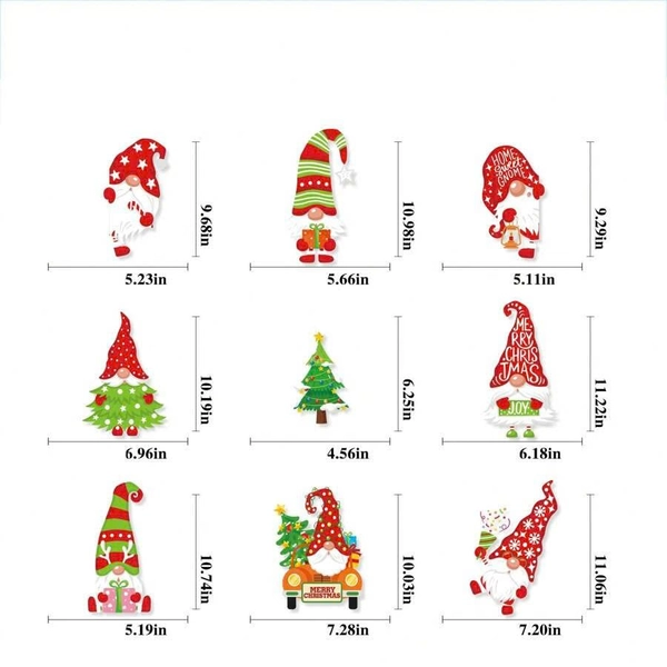Combo 9 Tấm Decal Tĩnh Điện 2 Mặt Trang Trí Ông Già Noel Với Những Chiếc Nón Ngộ Nghĩnh