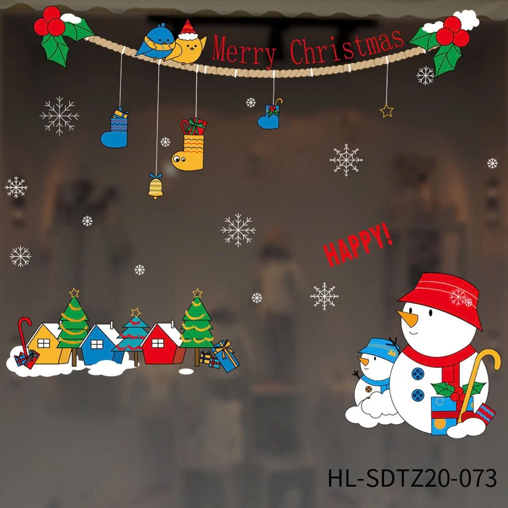 Decal Tĩnh Điện 2 Mặt Trang Trí Noel Người Tuyết Và Dây Treo Tất