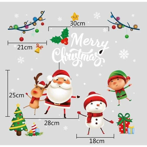 Decal Tĩnh Điện 2 Mặt Trang Trí Noel Ông Già Noel Và Những Người Bạn Vui Vẻ