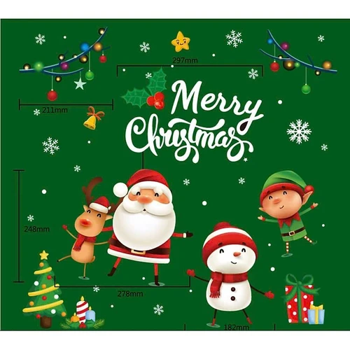 Decal Tĩnh Điện 2 Mặt Trang Trí Noel Ông Già Noel Và Những Người Bạn Vui Vẻ