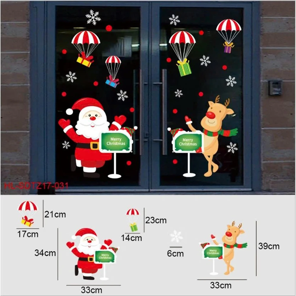 Decal Tĩnh Điện 2 Mặt Trang Trí Noel Tuần Lộc Và Ông Già Noel Chào Đón Giáng Sinh