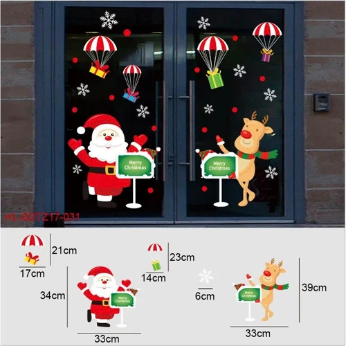 Decal Tĩnh Điện 2 Mặt Trang Trí Noel Tuần Lộc Và Ông Già Noel Chào Đón Giáng Sinh