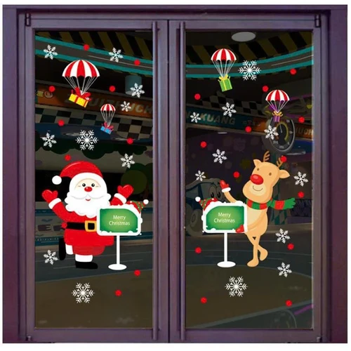 Decal Tĩnh Điện 2 Mặt Trang Trí Noel Tuần Lộc Và Ông Già Noel Chào Đón Giáng Sinh