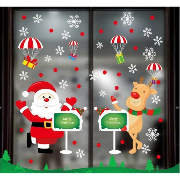Decal Tĩnh Điện 2 Mặt Trang Trí Noel Tuần Lộc Và Ông Già Noel Chào Đón Giáng Sinh