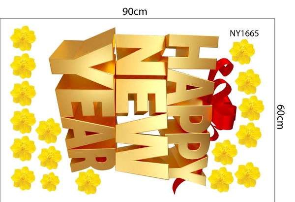 Decal Trang Trí Tết Happy New Year Vàng