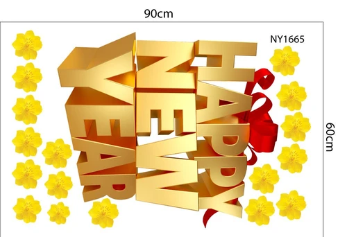 Decal Trang Trí Tết Happy New Year Vàng