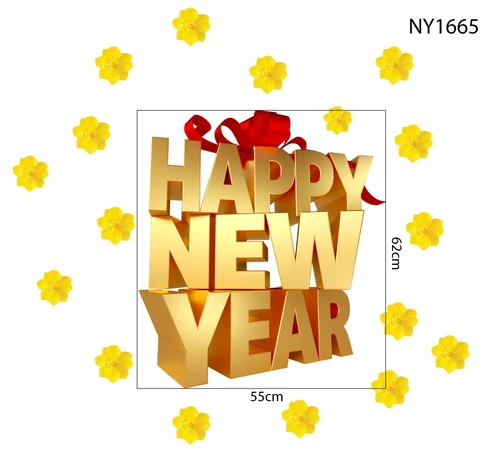 Decal Trang Trí Tết Happy New Year Vàng