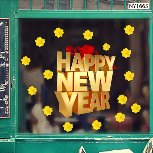 Decal Trang Trí Tết Happy New Year Vàng