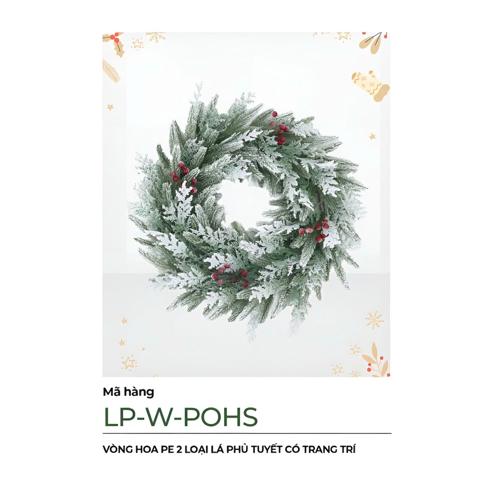 Vòng nguyệt quế noel thông phủ tuyết có trang trí