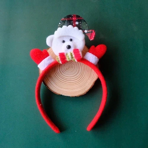 Băng đô noel gấu trắng nơ caro xinh xắn