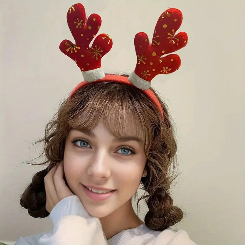 Băng đô noel tuần lộc đỏ và hoa tuyết vàng