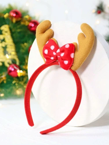 Băng đô noel sừng tuần lộc vàng nơ đỏ