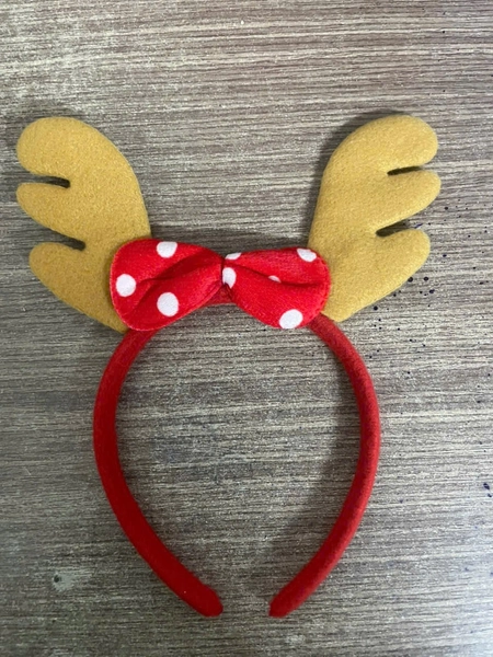 Băng đô noel sừng tuần lộc vàng nơ đỏ